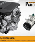 Robust Ac Compressor With Clutch Oem Replacement For Nissan Altima 2.5 L Engine next to engine, showcasing direct bolt-on upgrade.