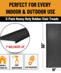 Outdoor Bullnose Stair Treads Heavy Duty Non Slip Mats For Concrete Brick And Textured Steps With Wrap Edge Grip 5-Pack