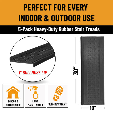 Outdoor Bullnose Stair Treads Heavy Duty Non Slip Mats For Concrete Brick And Textured Steps With Wrap Edge Grip 5-Pack