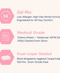 Soft Max features of Professional Nitrile Exam Gloves Medical Grade 3.5 Mil Powder Free Food Safe Disposable Gloves Rose Quartz