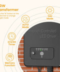 100W transformer from Low Voltage Landscape Lighting Kit, showing control features and settings for outdoor use.