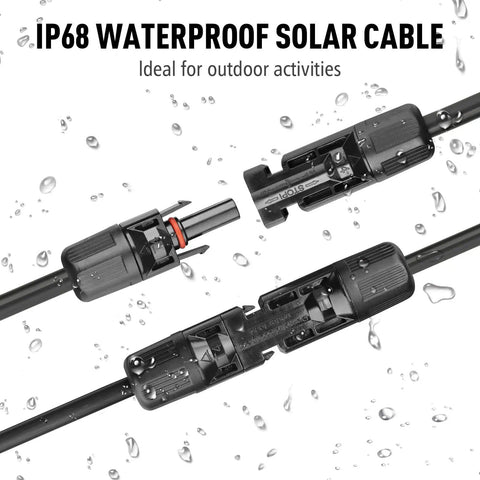 1 To 4 Solar Panel Branch Connectors Kit For Parallel Wiring with IP68 waterproof feature, showing M to F and F to M adapters.