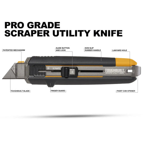 Genuine Deal Scraper Utility Knife With Fast Blade Swap And Contoured Handle, Hella Tough Construction Built For Daily Trade Work, No Nonsense Steel Performance Paired With Five Razor Sharp Edges Made To Slice Any Jobsite Mess