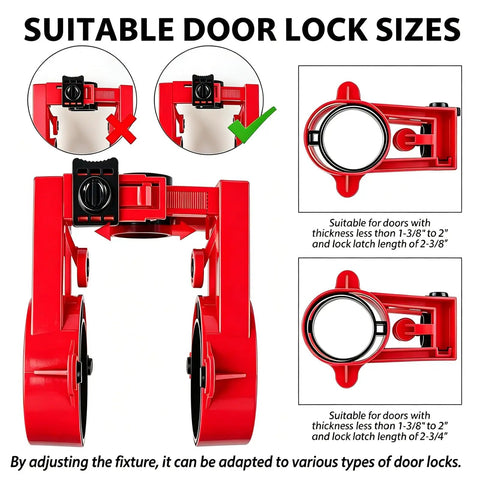 Must-Have Door Lock Installation Kit With Precision Latch Mortise Tool For Smooth DIY Home Hardware Projects And Super Easy Lock Upgrades, red adjustable plastic tool for 1-3/8 to 2 inch doors