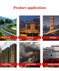 Grid of images showing applications: highway, railway, bridge, building, coal mine, shipbuilding.