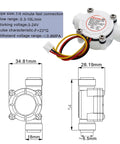 Image of No-Nonsense Quarter Inch Quick Connect Water Flow Sensor Hall Effect Meter with dimensions and specifications.