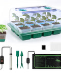 12 Cell Seed Starter Kit With Grow Light And Graphene Heating Mat For Faster Germination, with seed tray and tools shown