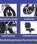 Electric Tricycle For Adults With Fat Tire Folding 20x4 Inch Wheels, 750W 48V E Trike, 7-speed drivetrain and rear disc brake