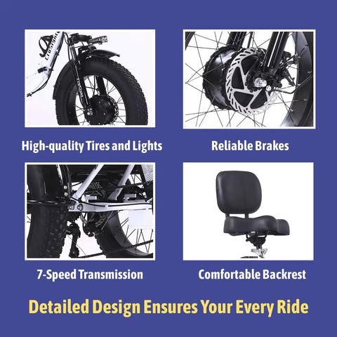 Electric Tricycle For Adults With Fat Tire Folding 20x4 Inch Wheels, 750W 48V E Trike, 7-speed drivetrain and rear disc brake