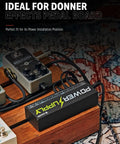 DP-1 Guitar Pedal Power Supply With 10 Isolated Outputs for 9V 12V and 18V Effects Noise Reduction Circuit Lightweight Aluminum Housing Perfect Pedalboard Hub for Studio and Live Gigs on a wooden pedalboard
