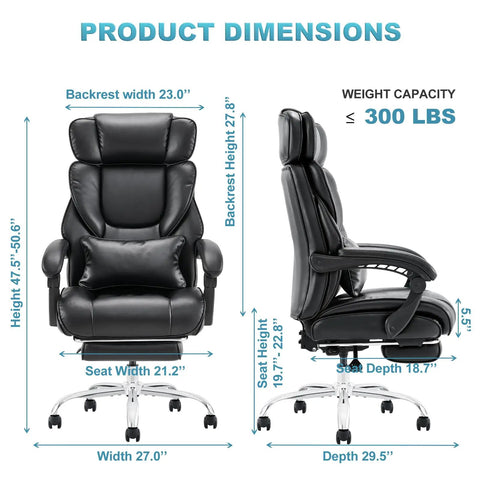 Dimensions of Ergonomic Office Chair With Retractable Footrest And Removable Lumbar Pillow For All Day Comfort High Back