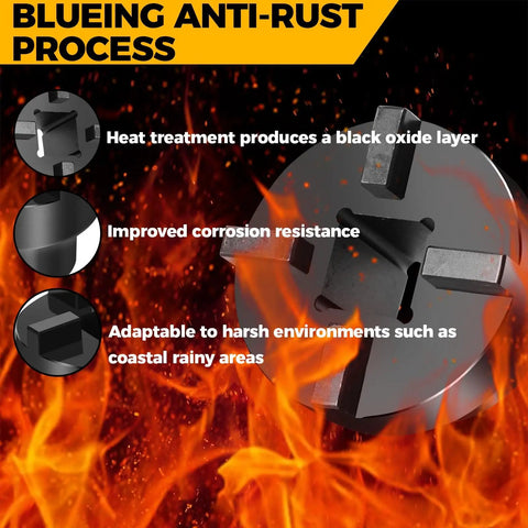 Pro Grade Kingpin Socket And Cap Removal Tool Kit with anti-rust treatment and corrosion resistance features displayed.