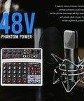 Six Channel Audio Mixer For Live Streaming Karaoke And Home Studio Recording with USB MP3 Bluetooth featuring 48V Phantom Power