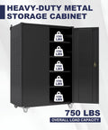 Heavy Duty Rolling Tool Cabinet With Lockable Doors And Pegboard, Rugged Metal Storage On Wheels, Open Doors, 750 lbs Capacity
