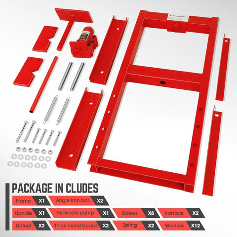 DNA Motoring red 6-ton H-frame hydraulic shop press with mounting plates