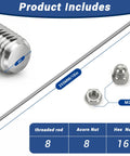 Heavy Duty M3 Threaded Rods Cutting 10 Inches In 304 Stainless Steel featuring fully threaded cores, 8 rods and nuts included.