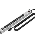 Ten Outlet Aluminum Power Strip With 6 Ft Extension Cord Heavy Duty 15A 125V 1875W Industrial Grade Black Sockets On Silver Housing USB Ports