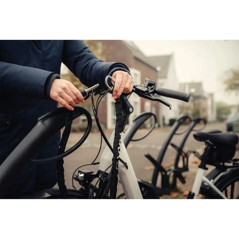 Plug In Chain Lock For Bicycles And Scooters 130 Cm Long Five Point Five Mm Hardened Steel Links securing bike on street