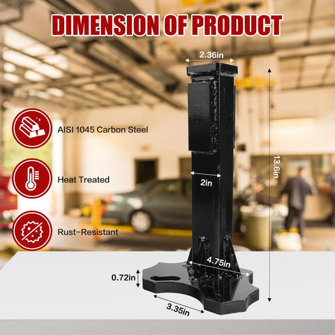 Universal Wheel Hub Removal Tool For Cars And Trucks display with dimensions and rust-resistant steel