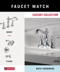 Polished chrome faucet with traditional design from Cassidy Collection, shown on a white bathroom sink