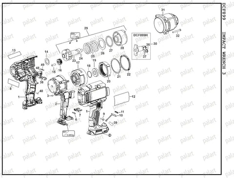 Exploded diagram of Beefed-Up Half Inch Anvil Assembly Replacement For 18V 20V Max XR Impact Wrench Fits Type 1-3 DCF899HB DCF899HP