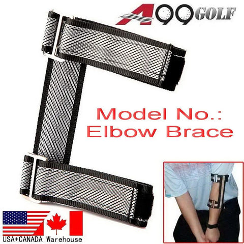 Golf Leg Power Correction Strap And Elbow Brace Swing Trainer Corrector with adjustable elbow brace displayed.