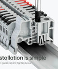 DIN Rail Terminal Block End Stopper Set, Built To Last, Screw Clamp Type End Brackets For 35mm Wide Rails, installation view