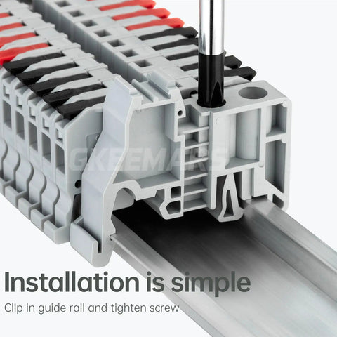 DIN Rail Terminal Block End Stopper Set, Built To Last, Screw Clamp Type End Brackets For 35mm Wide Rails, installation view