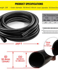 2 Inch Flexible Black PVC Pipe 25 Ft Pool Hose for Spa Tubing Koi Ponds And Water Gardens With 2 Stainless Steel Clamps