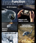 Military Style RC Helicopter With 8K Camera And Built In Screen Remote, showcasing features like optical flow hover and modular battery.