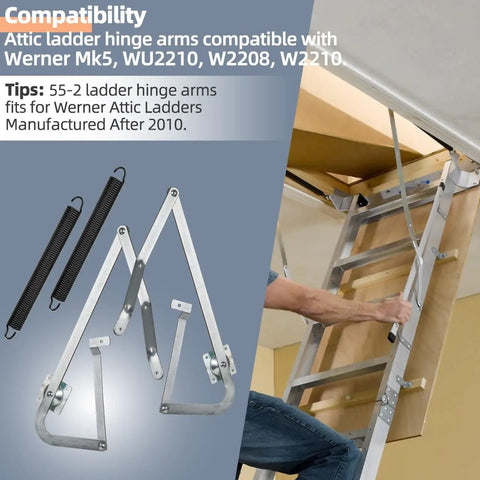 Attic Ladder Hinge Arms With Springs Replacement Kit For Werner Mk5 WU2210 W2208 W2210 Ladders After 2010 Easy Install