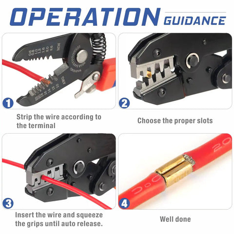 Instruction guide for using Pro Grade 500 Pcs U Shape Copper Crimp Terminal Connectors Kit Non Insulated Wire Spade Butt Assortment.