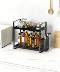 Coffee Station Organizer For Counter With Two Tier Wood Shelves And Three Compartment Pod Storage For Coffee Pods Sugar Tea Bags And Instant Coffee Sleek Black Kitchen Counter Rack For Your Go To Coffee Bar Setup