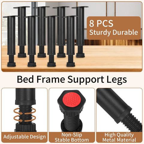 Adjustable Height Metal Furniture Legs Heavy Duty Replacement Feet For Beds Sofas Tables Sets Perfect Clearance eight pack on a wooden surface.