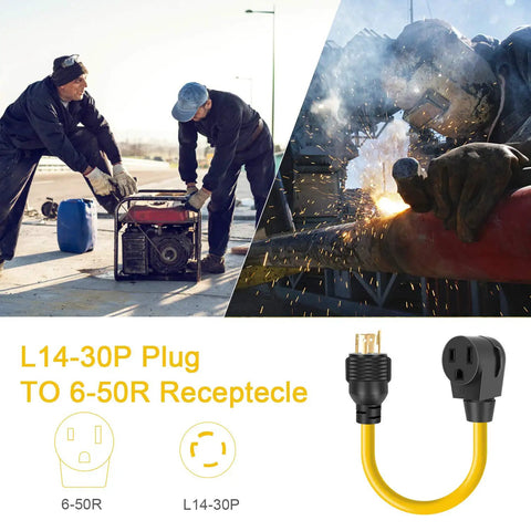 Twist-Lock Welder Adapter Cord L14-30P Male To 6-50R Female with yellow cable for generator and welder use
