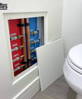 Seamless Flush Access Panel Cover Solid Steel 12 By 12 Inch White Paintable Wall Concealment Door showing hidden plumbing access.
