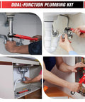 Top Shelf Plumbing Repair Kit Featuring Angle Stop Wrench And Compression Sleeve Puller For No Sweat Faucet Upgrades And Fast Pipe Maintenance Around The House in use for plumbing tasks.