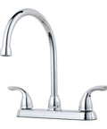 Two Handle Slick Chrome Kitchen Faucet With Decorative Deck Plate, 3 Hole Install, High Arc Swivel Spout, Easy Replacement
