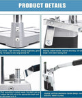 Close-up of Portable Floor Drill Press Stand With Aluminum Alloy Frame And Large Anti-Shake Base For Hand Tools Repair features, screws and joystick.