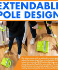 Kickass Heavy Duty Broom And Dustpan Combo Set With Long Commercial Handle For Lobby Kitchen Floor Sweep Up Solid Upright Grip Brush For Quick Interior Clean Up In Green, showing extendable pole design.