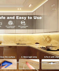 Warm White LED Strip Lights 50.5 Ft Dope Dimmable With RF Remote Control 24V Plug In Adhesive Rope Lights installation in kitchen