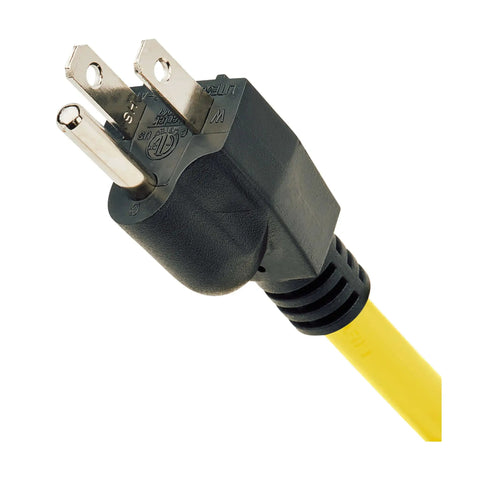 Beefy 6 Outlet Power Strip With Surge Protection 1500 Joules Yellow Metal Housing 9ft Cord close-up of plug