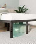 Queen Size Metal Platform Bed Frame With Under Bed Storage Heavy Duty Steel Slat Support Rock Solid Stand showing 12" under bed clearance.
