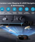 Robotic Vacuum And Mop With 11500 Pa Suction, All-In-One 3-In-1 Clean shown navigating a living room with Smart LiDAR Navigation.