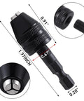 Fast Change Drill Chuck Converter Extension for Impact Drivers and Hand Tools, 1/4 Inch Hex Shank, Quick Swap Chuck Attachment