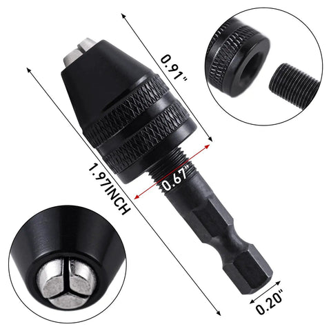 Fast Change Drill Chuck Converter Extension for Impact Drivers and Hand Tools, 1/4 Inch Hex Shank, Quick Swap Chuck Attachment