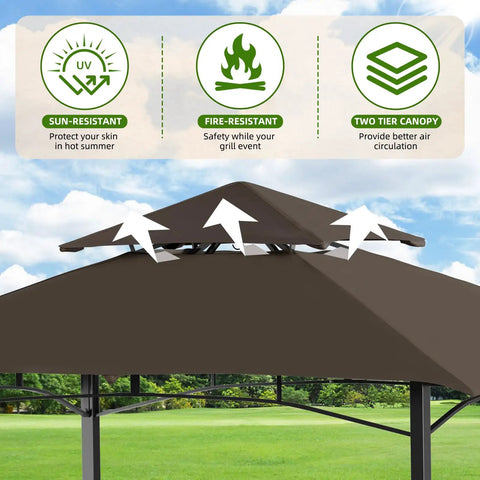 Patio Grill Gazebo Canopy With Double Tier Roof For Outdoor BBQ And Backyard Use Sturdy Powder Coated Steel Frame Weather Resistant Shelter
