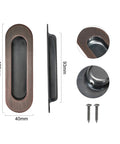 Recessed Door Handle Flush Pull 4.7 Inch Sliding Closet Handle Oval Pocket Door Finger Pulls Vintage Red Copper Color Brushed