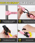 Instruction steps showing how to use the 4 Pack Ratchet Tie Down Straps Kit 1 Inch By 16 Feet With 2400 Lb Break Strength Pink.