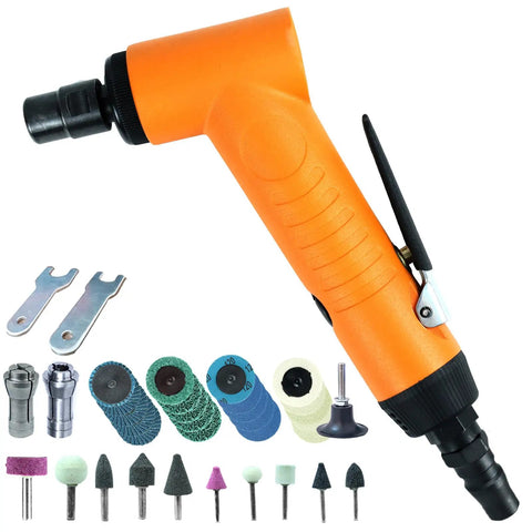 Pro Grade 110 Degree Air Die Grinder 18000 RPM Pneumatic Angle Tool with collets and accessories for detailing and polishing
